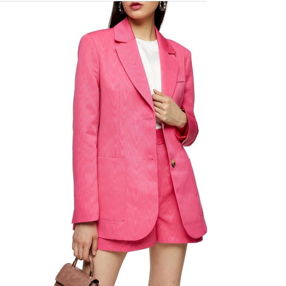 Topshop Jackets & Blazers - TOPSHOP Pink Moire Grandad Blazer